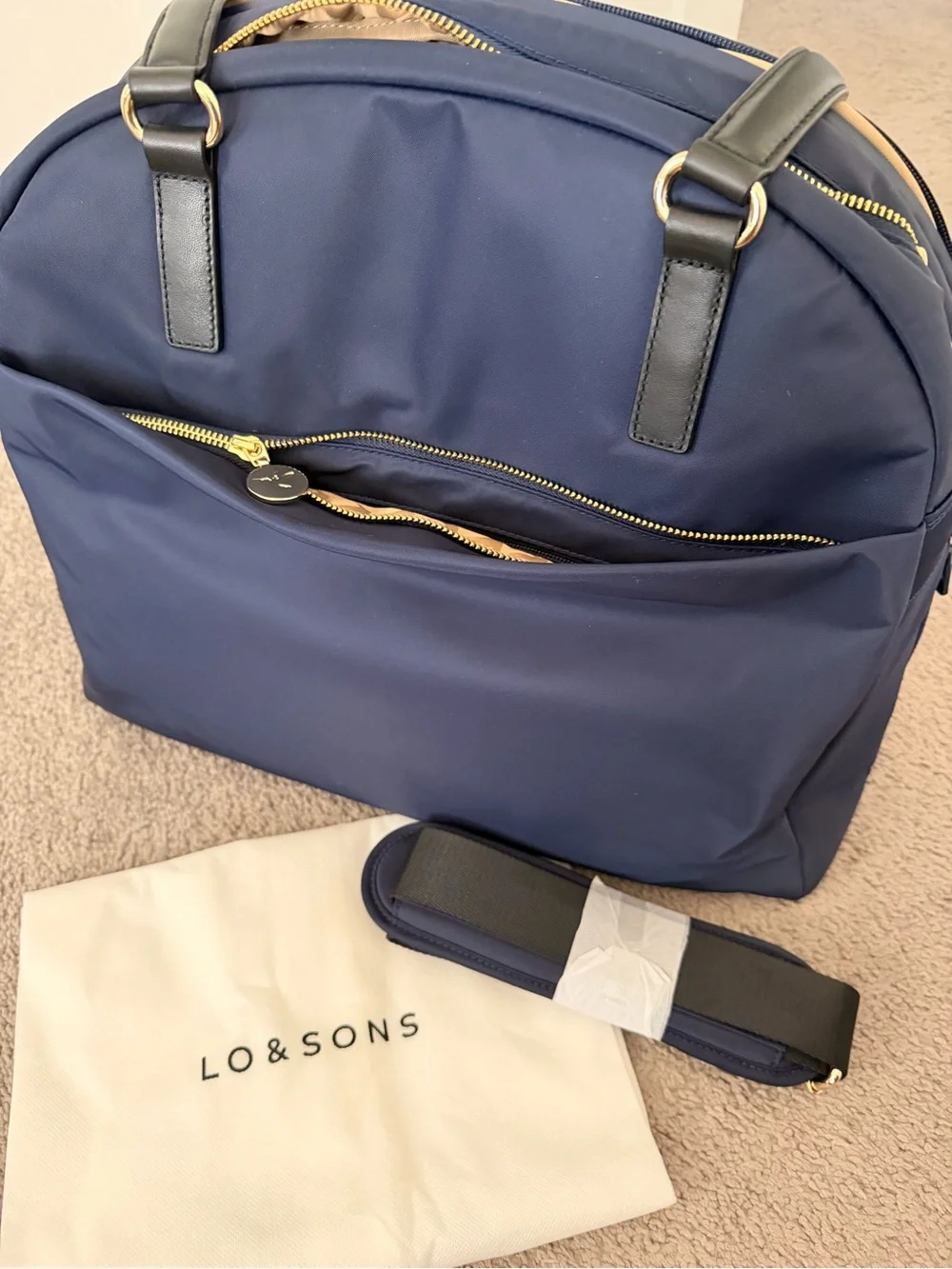 Lo & Sons O.G. 2 Laptop Tote (Navy with Gold Hardware)